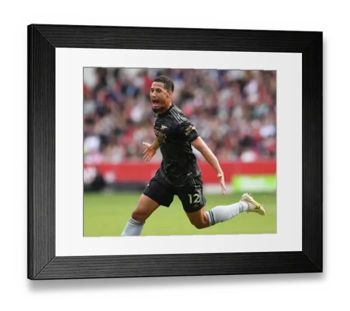 Framed Print : Saliba's Premier League Debut Goal: Brentford 1-1 Arsenal, 2022-23 Framed Print : Saliba's Premier League Debut Goal: Brentford 1-1 Arsenal, 2022-23