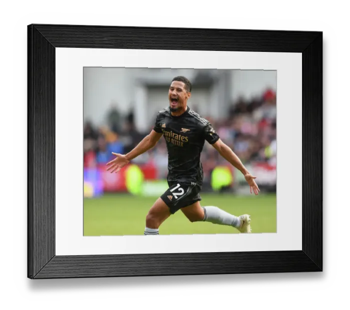 Framed Print : Saliba Stunner: Arsenal Star Scores Debut Goal in 1-1 Draw Against Brentford Framed Print : Saliba Stunner: Arsenal Star Scores Debut Goal in 1-1 Draw Against Brentford