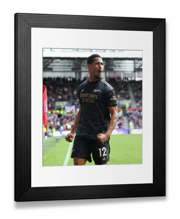 Framed Print : Saliba Stunner: Brentford-Arsenal Premier League Debut Goal, 2022-23