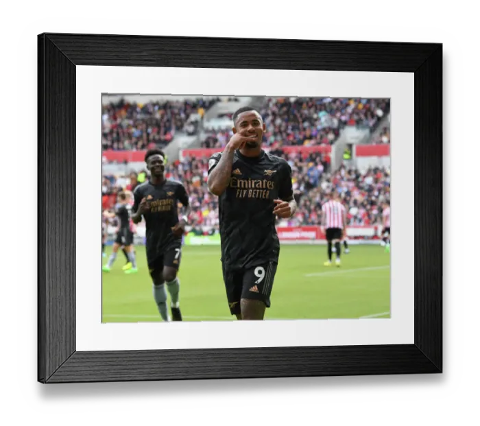 Framed Print : Gabriel Jesus Scores the Decisive Goal: Arsenal's Victory over Brentford in the Premier League 2022-23