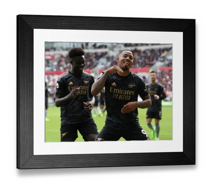 Framed Print : Arsenal's Gabriel Jesus and Bukayo Saka Celebrate Second Goal Against Brentford (2022-23 Premier League)