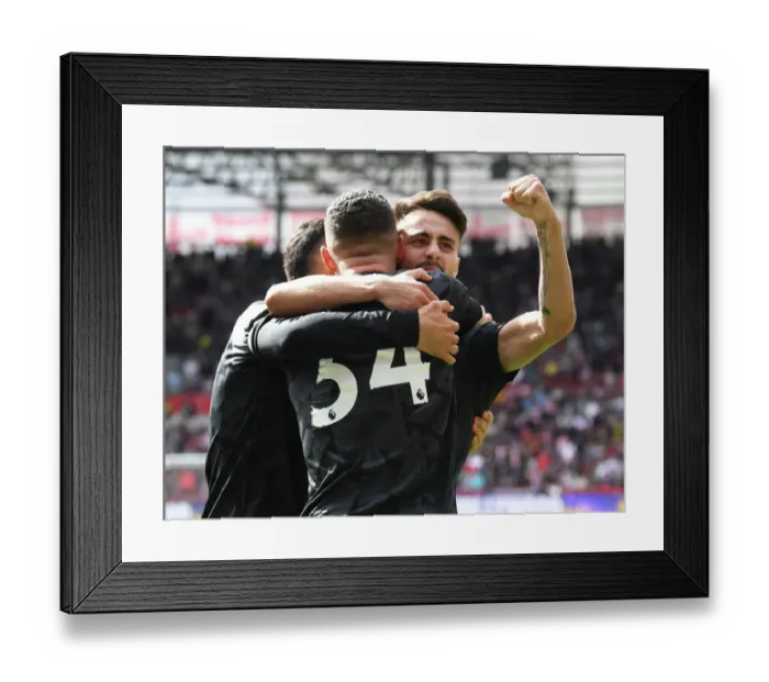 Framed Print : Triumphant Moment: Fabio Vieira and Granit Xhaka Celebrate Arsenal's Goals Against Brentford (2022-23) Framed Print : Triumphant Moment: Fabio Vieira and Granit Xhaka Celebrate Arsenal's Goals Against Brentford (2022-23)