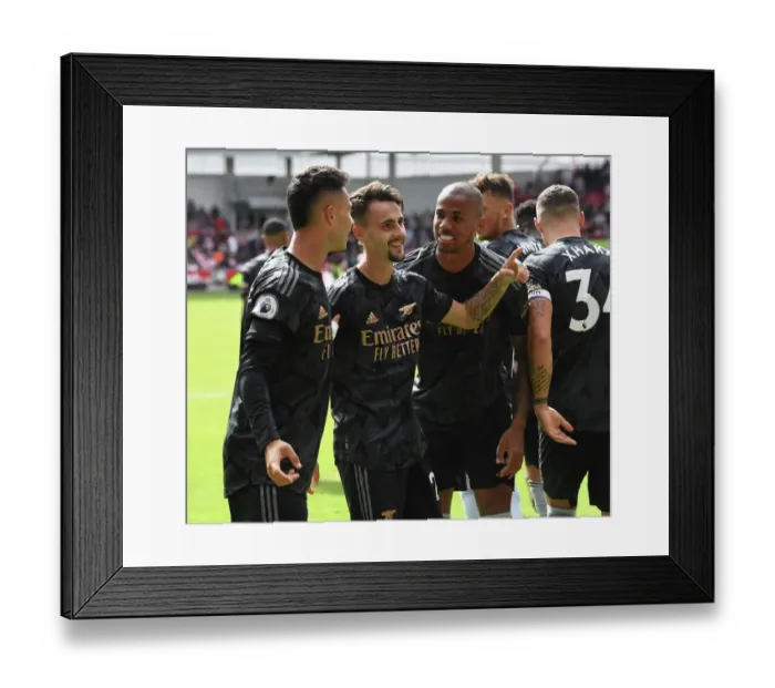 Framed Print : Arsenal's Fabio Vieira and Teammates Celebrate Goal Against Brentford in 2022-23 Premier League