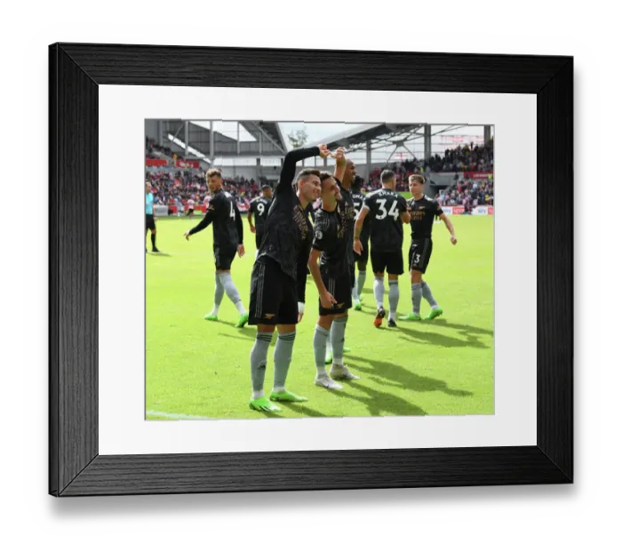 Framed Print : Triumphant Moment: Fabio Vieira and Gabriel Martinelli Celebrate Their Goals for Arsenal at Brentford (2022-23) Framed Print : Triumphant Moment: Fabio Vieira and Gabriel Martinelli Celebrate Their Goals for Arsenal at Brentford (2022-23)