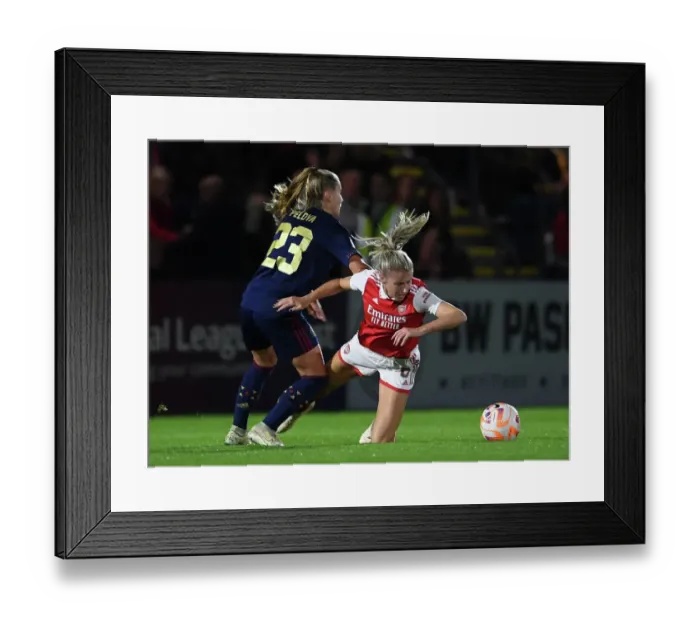 Framed Print : Arsenal's Leah Williamson Fouls by Ajax's Victoria Pelova in Women's Champions League Clash