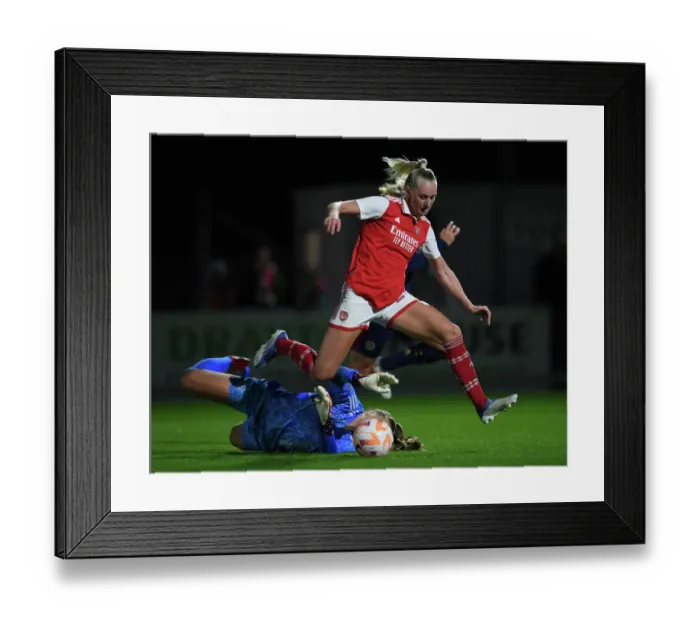 Framed Print : Arsenal vs Ajax: A Champions League Showdown - Blackstenius vs Kop: A Battle of Stars in Women's Football
