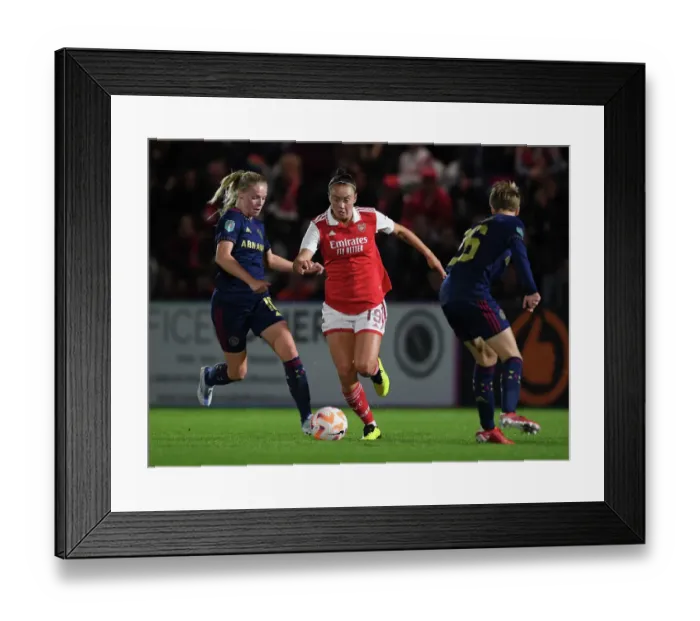 Framed Print : Arsenal vs. Ajax: A Champions League Showdown - Caitlin Foord vs. Nadine Noordam: A Clash of Stars in the UEFA Women's Champions League