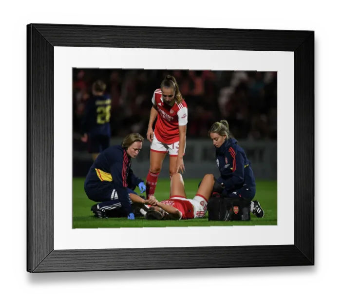Framed Print : Arsenal Women vs AFC Ajax: Injury Time-Out in UEFA Women's Champions League