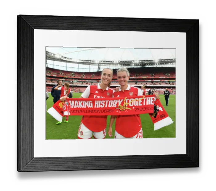 Framed Print : Arsenal Women Celebrate Victory: Lia Walti and Laura Wienroither's Emotional Moment at Emirates Stadium Framed Print : Arsenal Women Celebrate Victory: Lia Walti and Laura Wienroither's Emotional Moment at Emirates Stadium