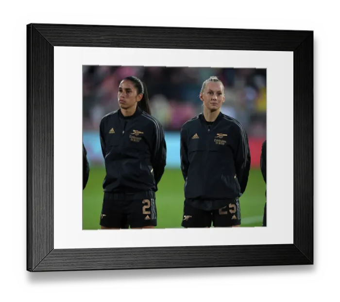 Framed Print : Arsenal Women Ready for Battle against Ajax in UEFA Champions League: Stina Blackstenius and Rafaelle Souza Focused and Determined