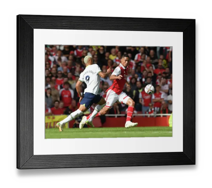 Framed Print : Arsenal vs. Tottenham: William Saliba Shuts Down Richarlison in Intense Premier League Clash (2022-23) Framed Print : Arsenal vs. Tottenham: William Saliba Shuts Down Richarlison in Intense Premier League Clash (2022-23)