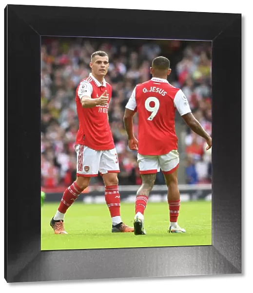 Arsenal's Xhaka and Jesus Celebrate: Arsenal FC vs. Tottenham Hotspur, Premier League 2022-23