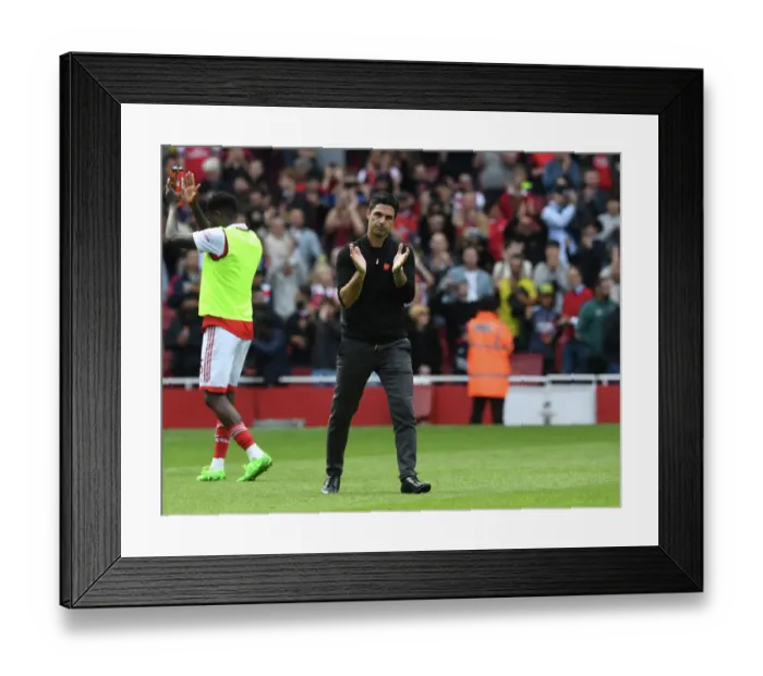 Framed Print : Arsenal Manager Mikel Arteta Celebrates with Fans after Arsenal vs. Tottenham Premier League Match, 2022-23