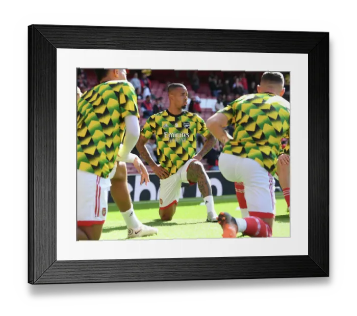 Framed Print : Arsenal's Gabriel Jesus Warms Up Ahead of Arsenal v Tottenham Showdown (2022-23)