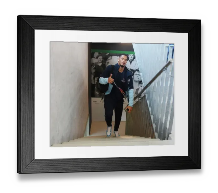 Framed Print : Arsenal's William Saliba Arrives at Kybunpark for FC Zurich Clash in Europa League Group A