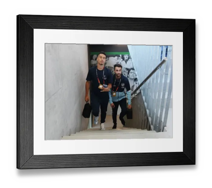 Framed Print : Arsenal's Martinelli and Vieira Arrive at Kybunpark for FC Zurich Clash (UEFA Europa League 2022-23)