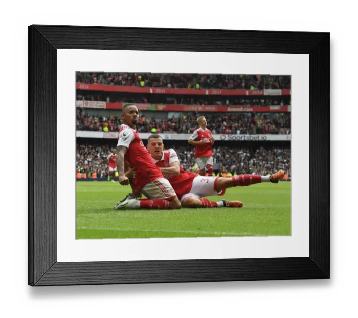 Framed Print : Arsenal's Gabriel Jesus and Granit Xhaka Celebrate Goals Against Tottenham in 2022-23 Premier League Framed Print : Arsenal's Gabriel Jesus and Granit Xhaka Celebrate Goals Against Tottenham in 2022-23 Premier League