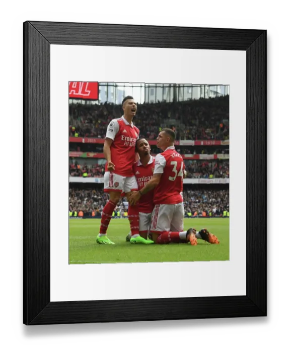 Framed Print : Arsenal's Gabriel Jesus, Martinelli, and Xhaka Celebrate Goals Against Tottenham in 2022-23 Premier League