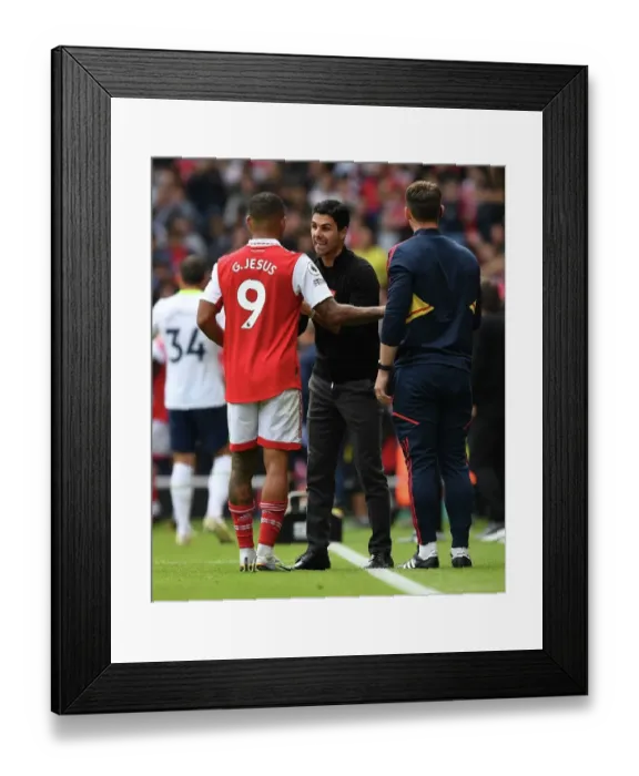 Framed Print : Arsenal Manager Mikel Arteta Strategizes with Gabriel Jesus: Arsenal vs. Tottenham (2022-23) Framed Print : Arsenal Manager Mikel Arteta Strategizes with Gabriel Jesus: Arsenal vs. Tottenham (2022-23)