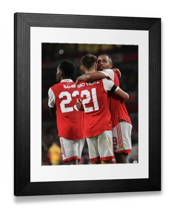 Framed Print : Arsenal's Fabio Vieira and Gabriel Jesus: Europa League Celebration after Vieira's Goal (Arsenal vs FK Bodo / Glimt, 2022-23) Framed Print : Arsenal's Fabio Vieira and Gabriel Jesus: Europa League Celebration after Vieira's Goal (Arsenal vs FK Bodo / Glimt, 2022-23)