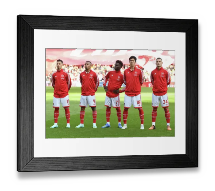 Framed Print : Arsenal's Star Five: Martinelli, Jesus, Saka, Tomiyasu, Xhaka Prepare for Arsenal v Liverpool Clash (2022-23) Framed Print : Arsenal's Star Five: Martinelli, Jesus, Saka, Tomiyasu, Xhaka Prepare for Arsenal v Liverpool Clash (2022-23)