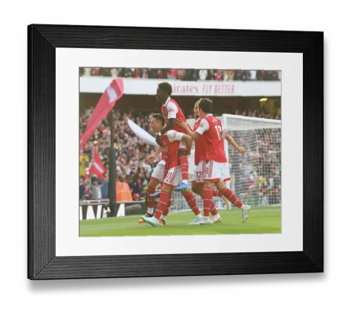 Framed Print : Martinelli and Saka Celebrate Arsenal's First Goal Against Liverpool (2022-23) Framed Print : Martinelli and Saka Celebrate Arsenal's First Goal Against Liverpool (2022-23)
