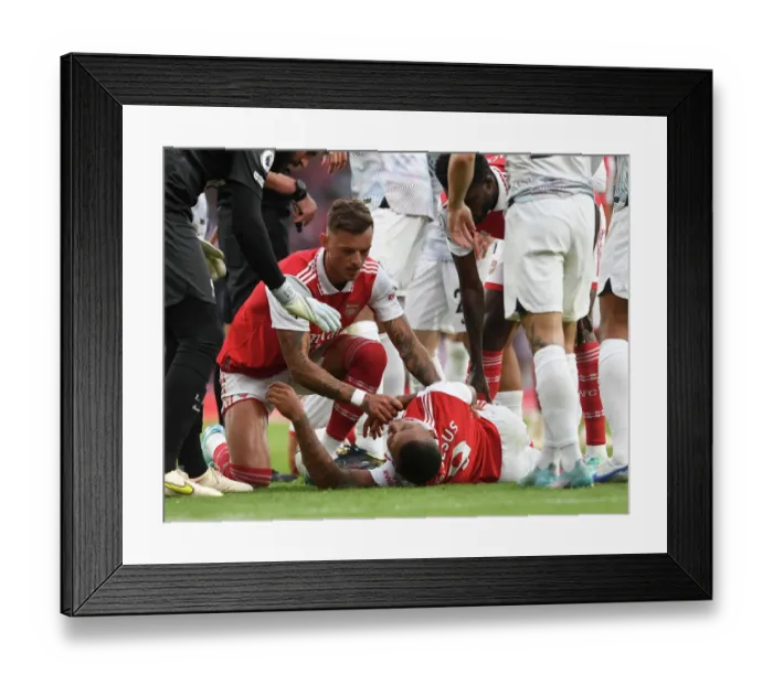 Framed Print : Arsenal vs. Liverpool: Ben White Consoles Gabriel Jesus Amidst Premier League Tension (2022-23) Framed Print : Arsenal vs. Liverpool: Ben White Consoles Gabriel Jesus Amidst Premier League Tension (2022-23)