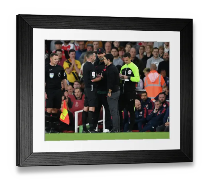 Framed Print : Arsenal vs. Liverpool: Mikel Arteta and Jurgen Klopp Clash with Referee Michael Oliver in the Premier League Framed Print : Arsenal vs. Liverpool: Mikel Arteta and Jurgen Klopp Clash with Referee Michael Oliver in the Premier League