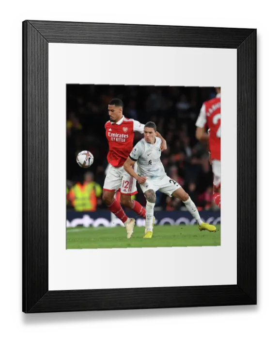 Framed Print : Saliba vs. Nunez: A Premier League Showdown at the Emirates (2022-23) Framed Print : Saliba vs. Nunez: A Premier League Showdown at the Emirates (2022-23)