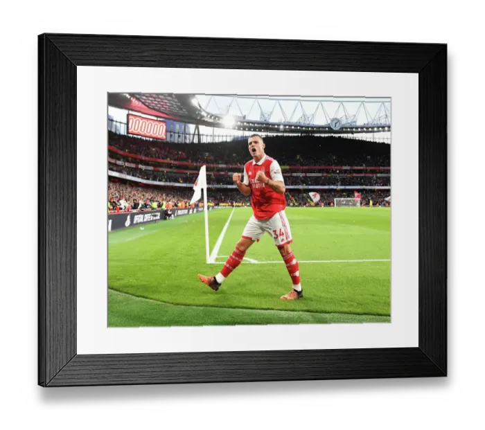 Framed Print : Xhaka's Thrilling Third: Arsenal's Triumph Over Liverpool (2022-23)