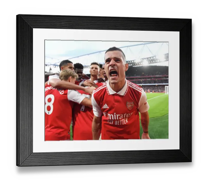 Framed Print : Arsenal's Xhaka Scores Third Goal in Thrilling Arsenal vs. Liverpool Clash (2022-23)