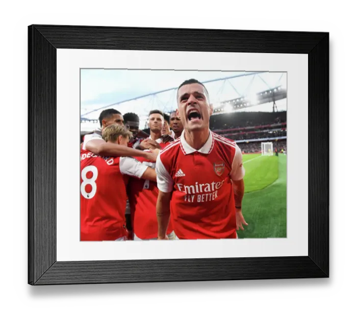 Framed Print : Arsenal's Triumph: Xhaka Scores Third Goal in Epic Arsenal vs. Liverpool Clash (2022-23)