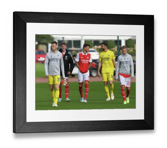 Framed Print : Arsenal First Team Squad 2022-23: Rob Holding, Ben White, and Matt Turner