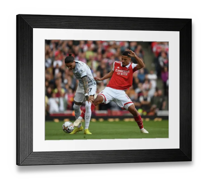 Framed Print : Saliba vs. Nunez: A Premier League Battle at Emirates Stadium