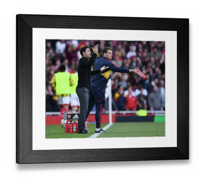 Framed Print : Arsenal's Mikel Arteta and Tom Allen Strategize Against Liverpool in 2022-23 Premier League
