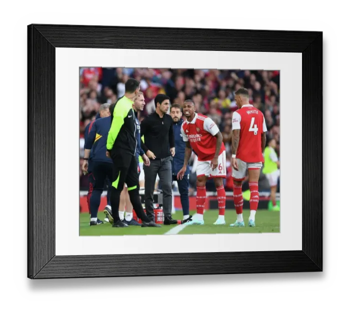 Framed Print : Arsenal vs. Liverpool: Mikel Arteta Motivates Gabriel Amid Intense Premier League Clash (2022-23) Framed Print : Arsenal vs. Liverpool: Mikel Arteta Motivates Gabriel Amid Intense Premier League Clash (2022-23)