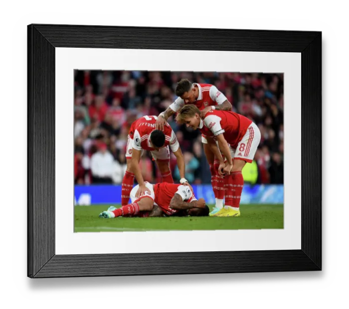 Framed Print : Arsenal's Injury Woes: Martinelli, White, and Odegaard Tend to the Injured Gabriel Jesus Framed Print : Arsenal's Injury Woes: Martinelli, White, and Odegaard Tend to the Injured Gabriel Jesus