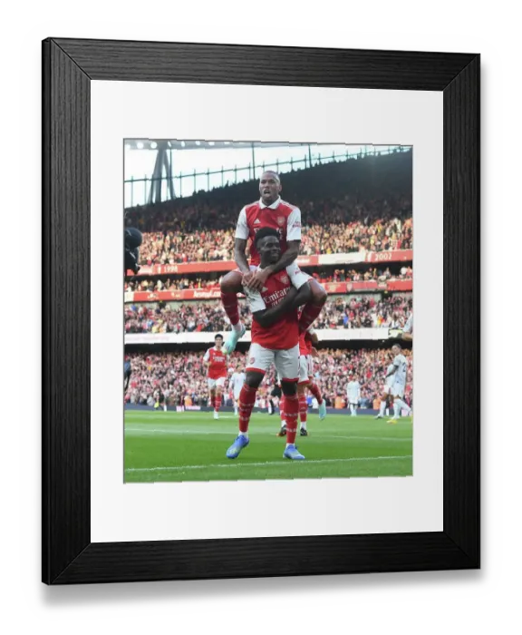 Framed Print : Saka Scores Again: Bukayo Celebrates with Gabriel vs. Liverpool in the 2022-23 Premier League Framed Print : Saka Scores Again: Bukayo Celebrates with Gabriel vs. Liverpool in the 2022-23 Premier League