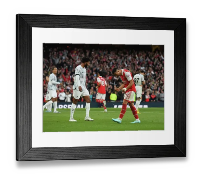 Framed Print : Arsenal's Unforgettable Triumph: Martinelli and Saka's Epic Goal Celebration vs. Liverpool (2022-23)