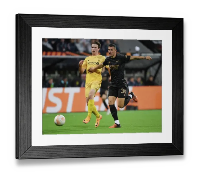 Framed Print : Granit Xhaka's Powerful Surge: Arsenal's Europa League Victory over Bodø / Glimt Framed Print : Granit Xhaka's Powerful Surge: Arsenal's Europa League Victory over Bodø / Glimt