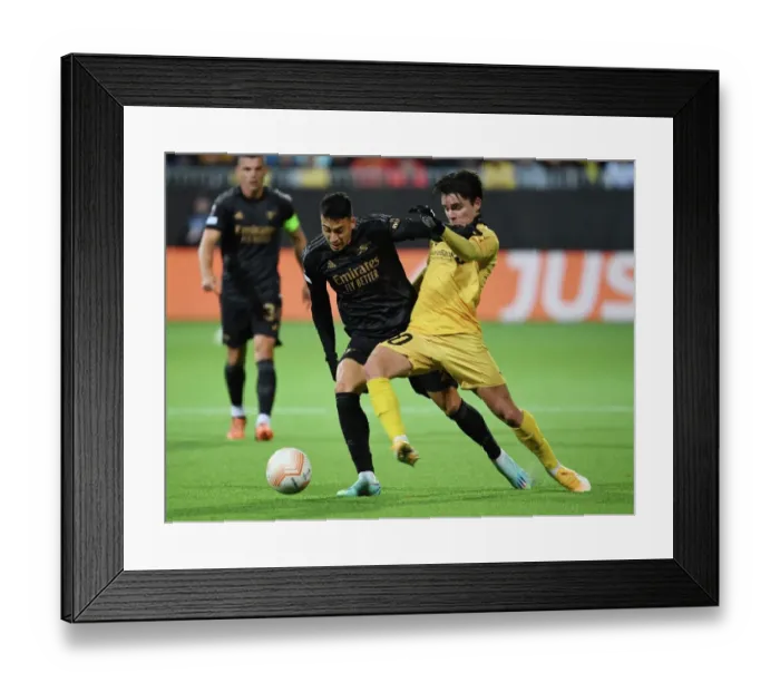 Framed Print : Gabriel Martinelli Clashes with Hugo Vetlesen: Arsenal vs Bodo / Glimt, UEFA Europa League 2022-23