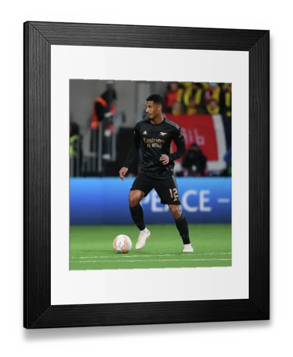Framed Print : Arsenal's William Saliba Shines in Europa League Clash against Bodø / Glimt Framed Print : Arsenal's William Saliba Shines in Europa League Clash against Bodø / Glimt