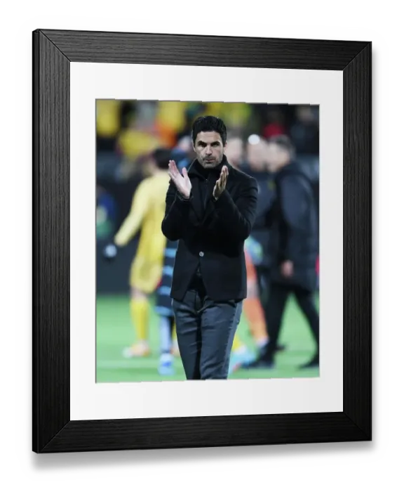 Framed Print : Mikel Arteta Celebrates with Arsenal Fans after UEFA Europa League Match vs. Bodø / Glimt (2022-23)