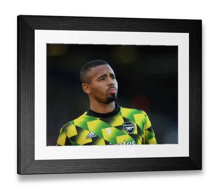 Framed Print : Gabriel Jesus Warming Up: Leeds United vs. Arsenal FC, Premier League 2022-23