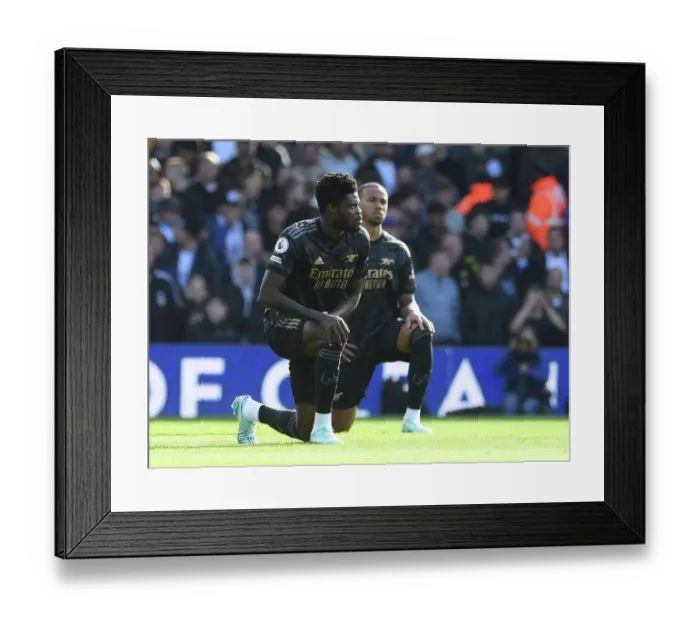 Framed Print : Thomas Partey Kneels: Leeds United vs. Arsenal, Premier League 2022-23