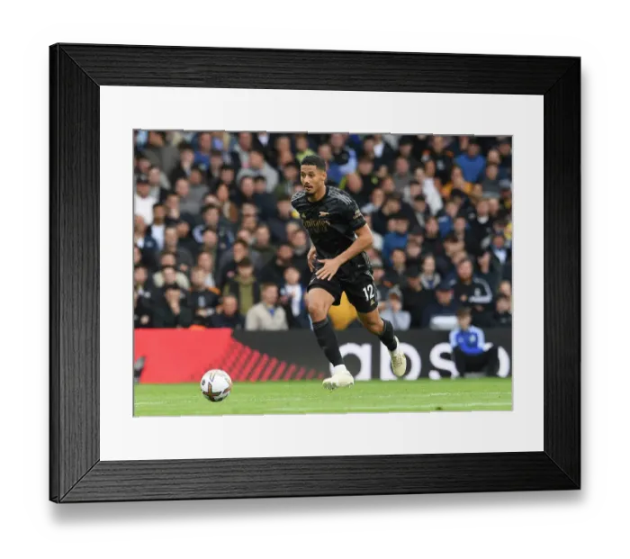 Framed Print : William Saliba's Premier League Debut: Arsenal Takes on Leeds United, 2022-23