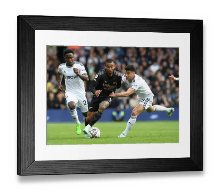 Framed Print : Gabriel Jesus Faces Off Against Leeds Duo in Intense Arsenal-Leeds Clash (2022-23 Premier League)