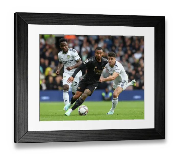 Framed Print : Gabriel Jesus Faces Off Against Leeds Sinisterra and Roca in Thrilling Arsenal-Leeds Showdown (2022-23 Premier League) Framed Print : Gabriel Jesus Faces Off Against Leeds Sinisterra and Roca in Thrilling Arsenal-Leeds Showdown (2022-23 Premier League)
