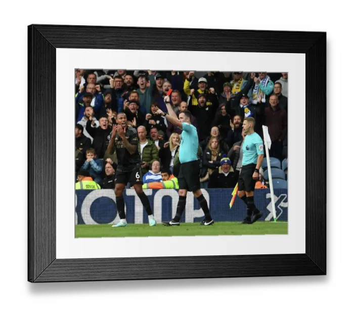 Framed Print : Arsenal's Gabriel Magalhaes Red-Carded in Leeds United Clash (2022-23)