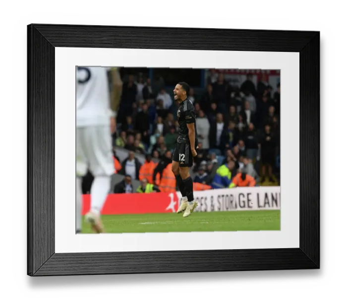 Framed Print : Arsenal's William Saliba Reacts at the Final Whistle vs Leeds United (Premier League 2022-23) Framed Print : Arsenal's William Saliba Reacts at the Final Whistle vs Leeds United (Premier League 2022-23)